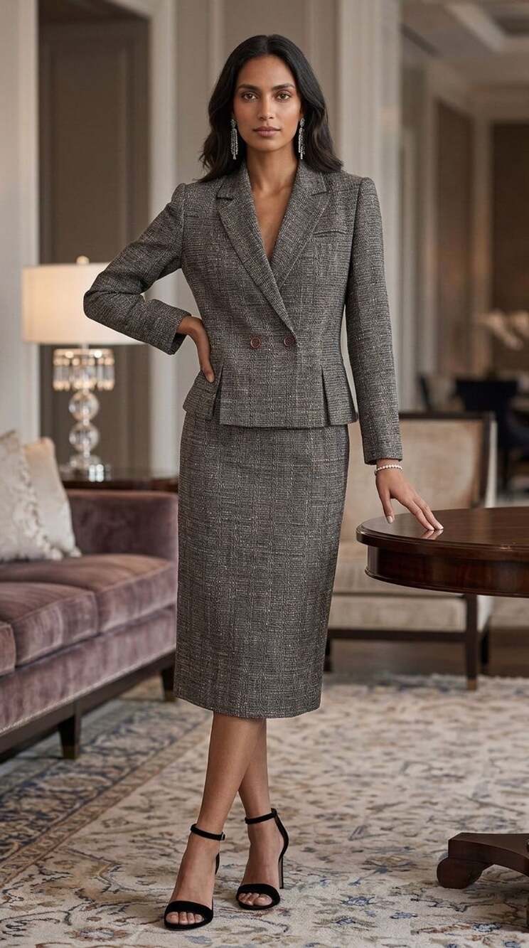 Nordstrom Point of View Tweed Blazer and Skirt Suit Set